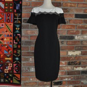 New Karl Lagerfeld Paris Little Black & White Scalloped Trim Mesh Midi Dress 4